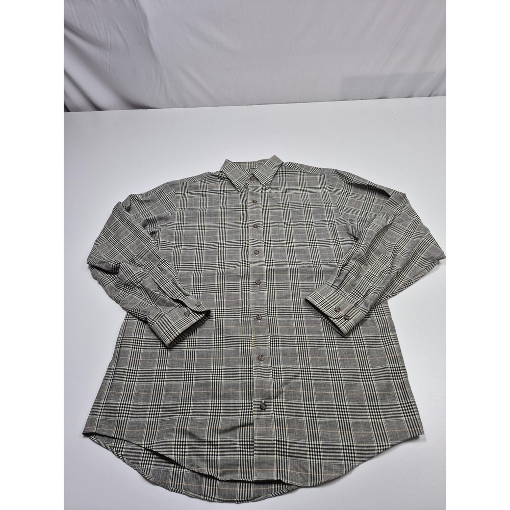 Viyella Shirt Mens M Beige Plaid Cotton Wool Long Sleeve Button Down Twill